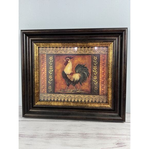 Mediterranean Rooster VII Framed Art Print 14x12 Kimberly Poloson Farm House EUC - Picture 2 of 13